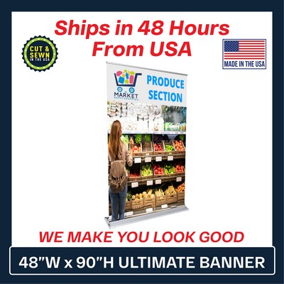 48" Ultimate Retractable Banner (Graphic & Hardware Package)-(No-Curl Hybrid Media) Printed in USA