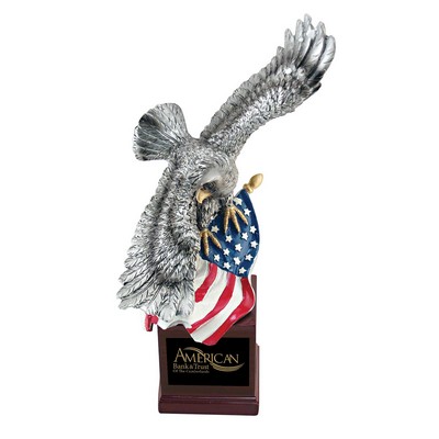 Soaring Eagle w/US Flag On Resin Base