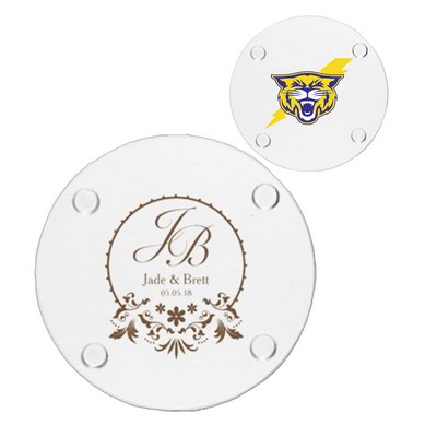 4" Round Glass Clear Coaster w/Custom Imprint