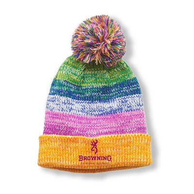 Multi-Color Pom Pom Beanie w/Custom Embroidery Cuffed Beanie 10"x11.5"