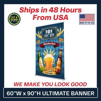 60" Ultimate Retractable Banner (Graphic & Hardware Package)-(No-Curl Hybrid Media) Printed in USA