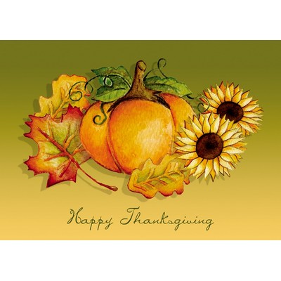 Classic-Thanksgiving Pumpkin and Leaves Holiday Greeting Card