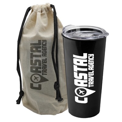 Garyline® Explore Tumbler with Slider Lid in a Cotton Bag - 18 oz.