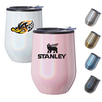 12 oz Iridescent Compact Travel Tumbler w/ Clear Lid EVA Pad